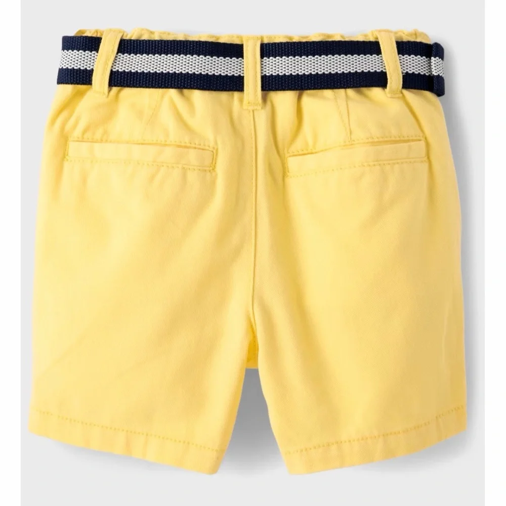 The Children's Place Yellow 100% Cotton Shorts with Navy Belt Sun Valley Size 2T